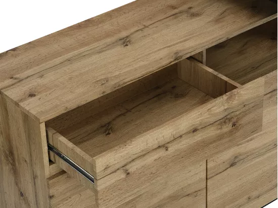Meuble de bar pivotant avec 2 portes, 1 tiroir et 1 niche en MDF - Naturel et Noir - ELDIR