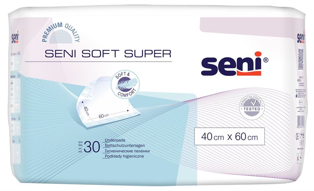 Seni Soft Super Einmal-Bettschutz 40x60cm 4 Tropfen 30 Stk