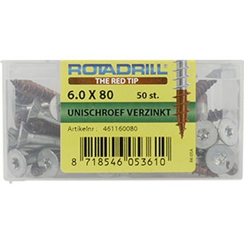 Rotadrill schroef universeel platkop torx verzinkt 6.0x80 mm 50 stuks
