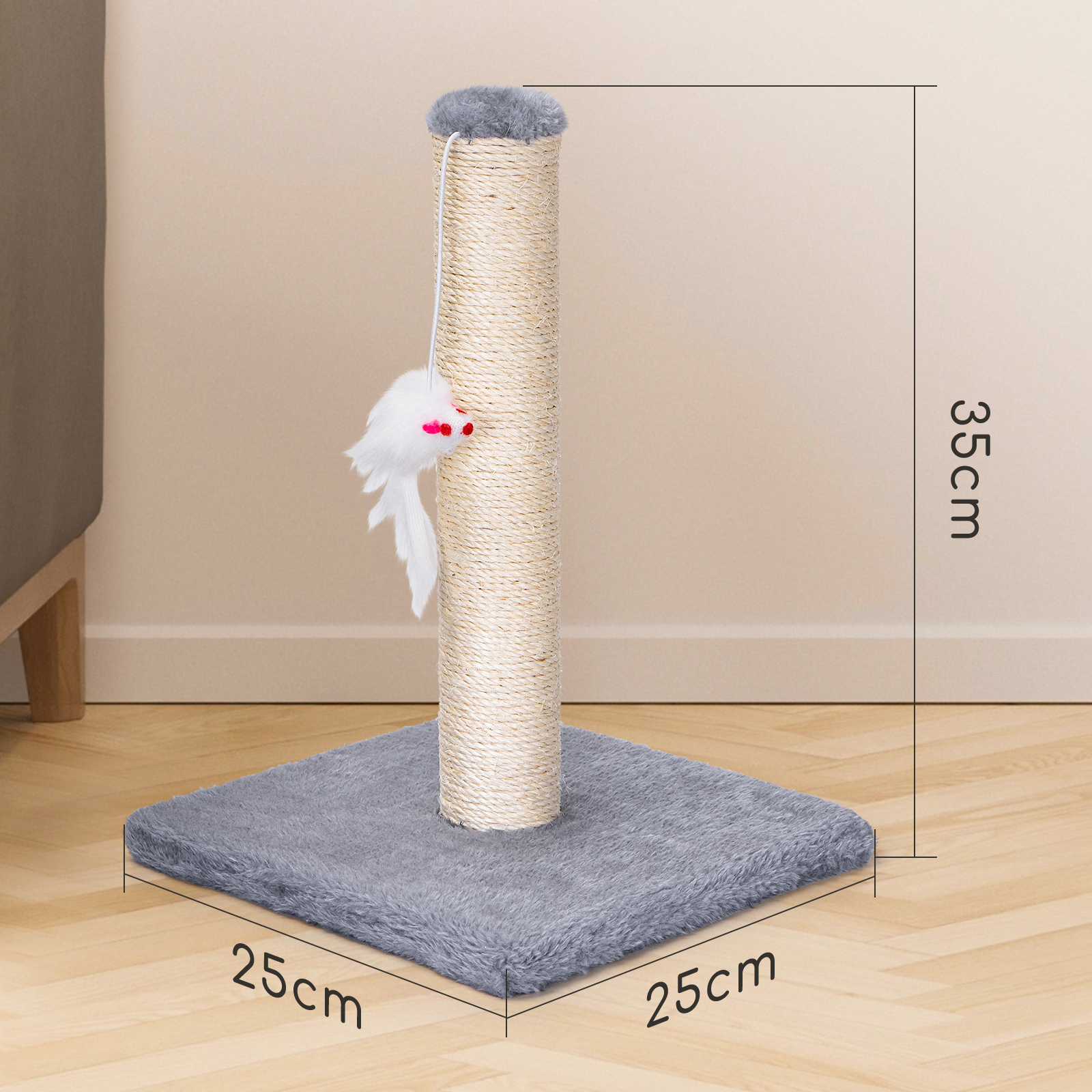 Arranhador de sisal para gatos Nobleza com brinquedo, pequeno, cinza. Dimensões: 25 x 25 x 35 cm