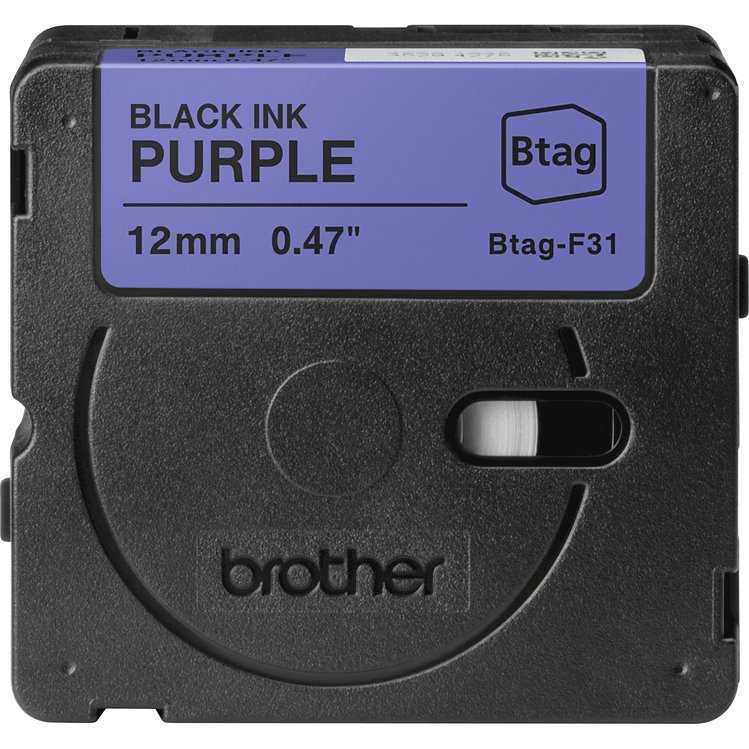 Brother BTAG-F31 – Ruban adhésif noir sur violet, 12 mm de large, non laminé