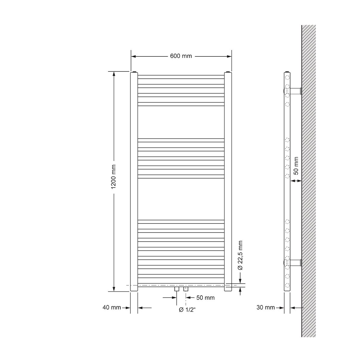 ECD Germany Sahara badkamerradiator - 600 x 1200 mm - Antraciet - recht met middenaansluiting - radiator handdoekwarmer handdoekdroger