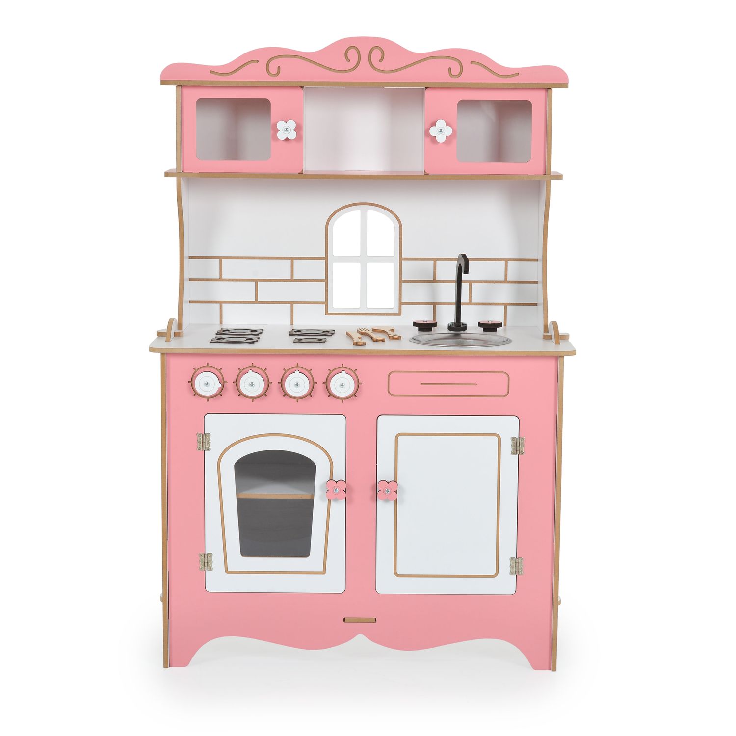 Moni Kinder-Holzküche Rosey CG39, Herd, Backofen, Spülbecken, Küchenutensilien rosa