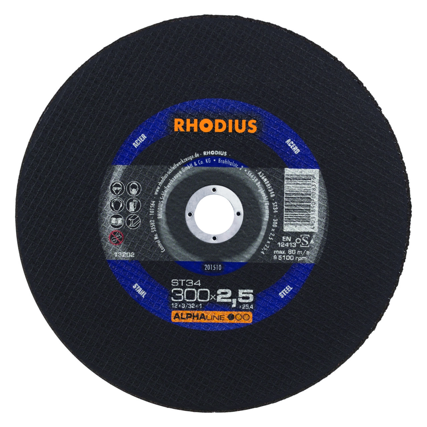 Rhodius 201510 Alphaline I ST34 Doorslijpschijf - Stationair - 300 x 25,4 x 2,5mm - Staal