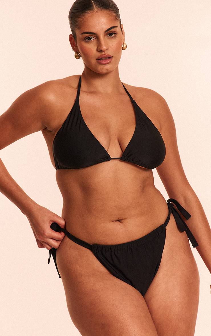 Noir Bas De Bikini Tanga Basique Plus Avec Liens Sur Les Côtés