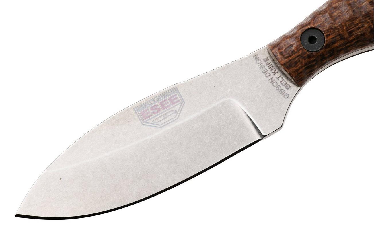 ESEE Belt Knife ESEE-EBK-M, Stonewashed CPM MagnaCut, Brown Burlap Micarta vaststaand mes, James Gibson design