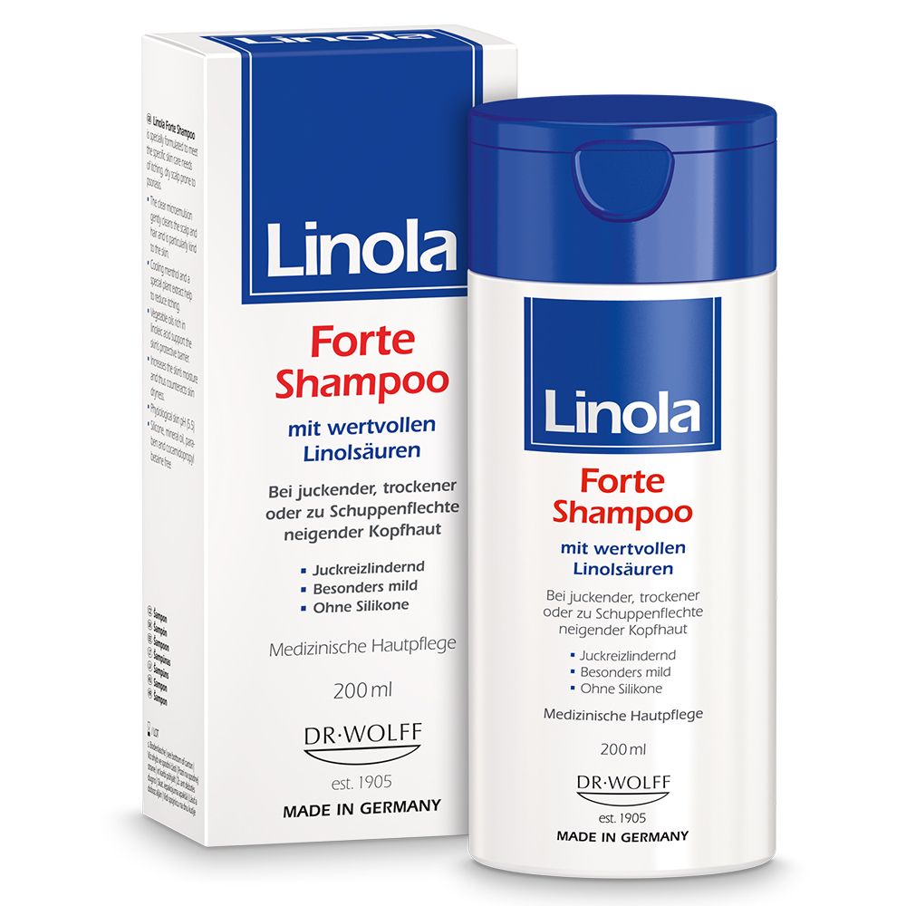 Linola Forte Shampoo - Haarpflege für juckende, trockene oder zu Schuppenflechte neigende Kopfhaut + Linola Forte Kopfhaut-Tonikum 10ml GRATIS