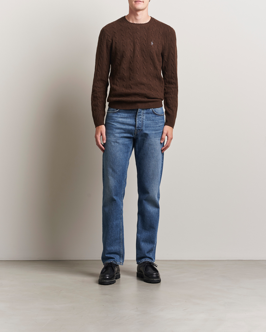Polo Ralph Lauren Wool/Cashmere Cable Crew Neck Cacao Brown Heather