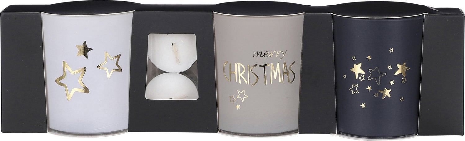 House of Seasons waxinelichthouder kerst D 7 H 8 cm 3 stuks