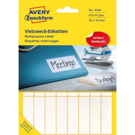 Avery Zweckform 3336 Vielzweck Etiketten 50 x 14 mm, 28 Bogen/672 Etiketten, weiß