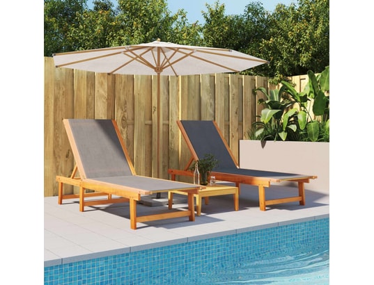 VIDAXL - Bain de soleil Chaises longues lot de 2 noir bois d'acacia solide et textil...