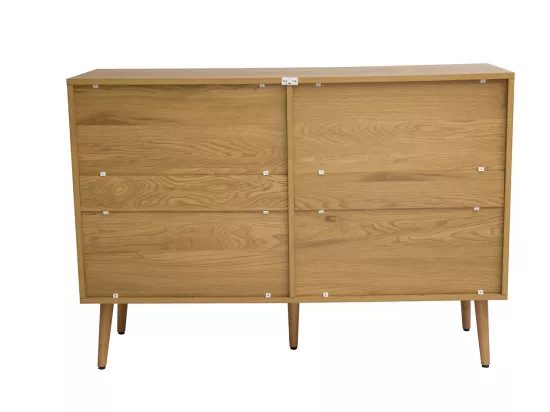 Commode finition bois clair, cannage en rotin et métal noir 3 tiroirs L120 cm MANILLE