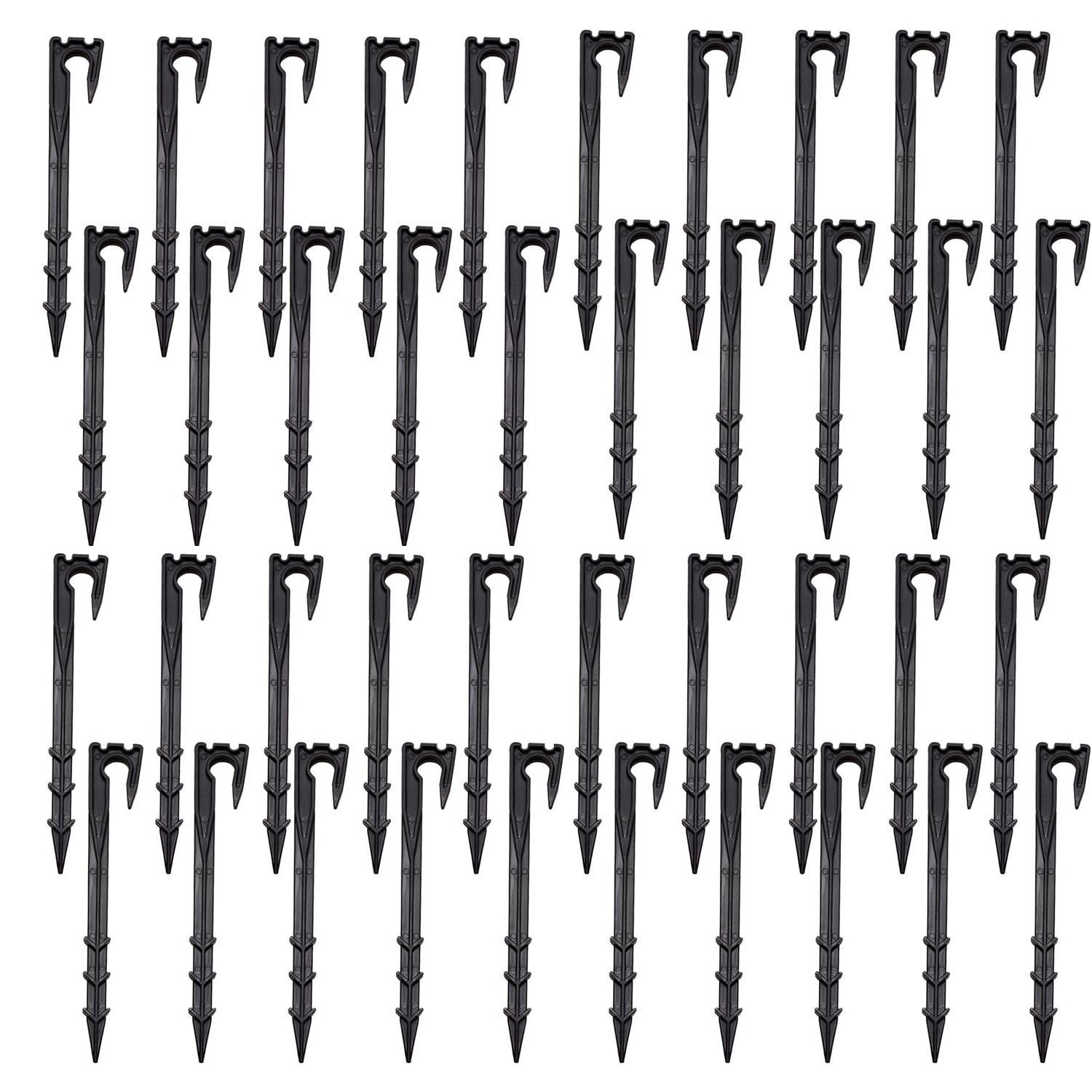 (100er Set) 20cm Bewässerungs Bodennägel Tropfschlauch Halterung - Schwarz