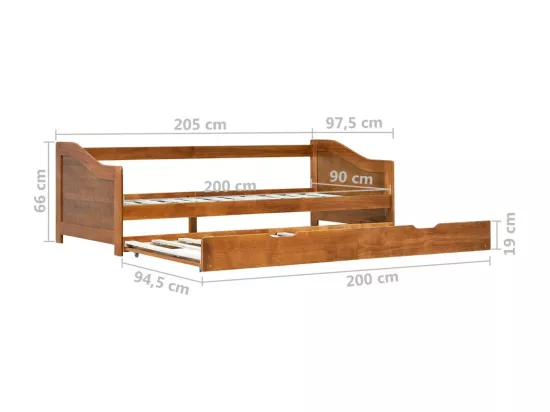 Lit banquette 2 couchages pin massif foncé Sacha 90x200