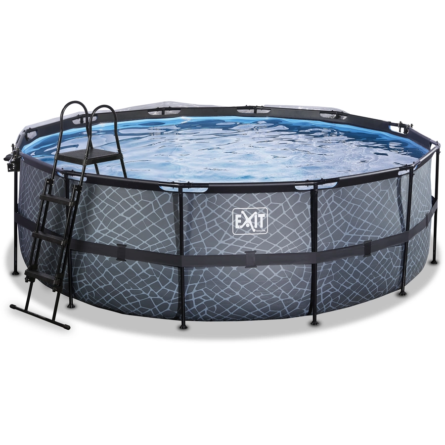 EXIT Frame Pool ø427x122cm (12v Sandfilter) – Grau + Sonnendach + Wärmepumpe