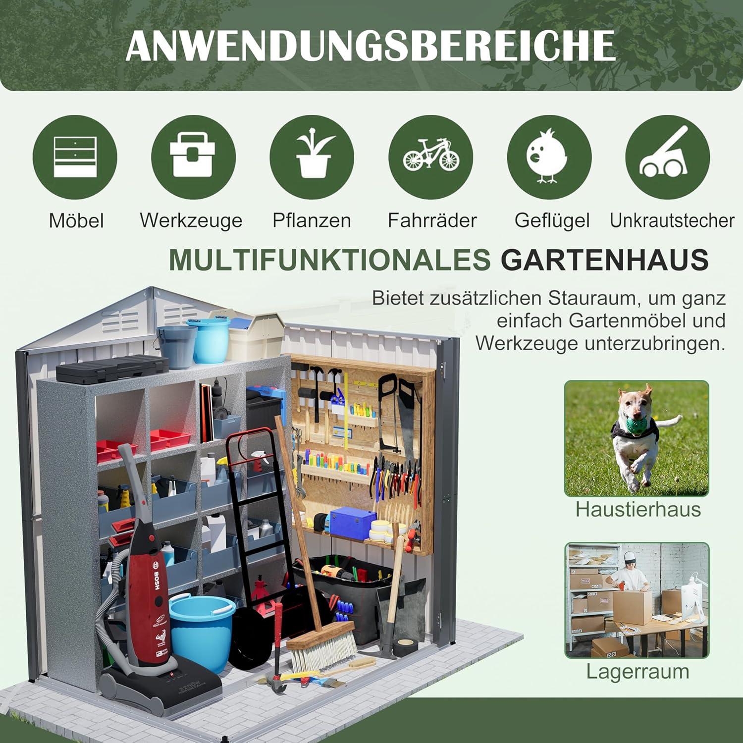 Metall Gerätehaus Gerätehaus mit Pultdach,Gartenhaus Geräteschuppen Garten Schuppen Inkl. Metallfundament (ohne Boden), Geräteschrank für Garten (Grau, S)
