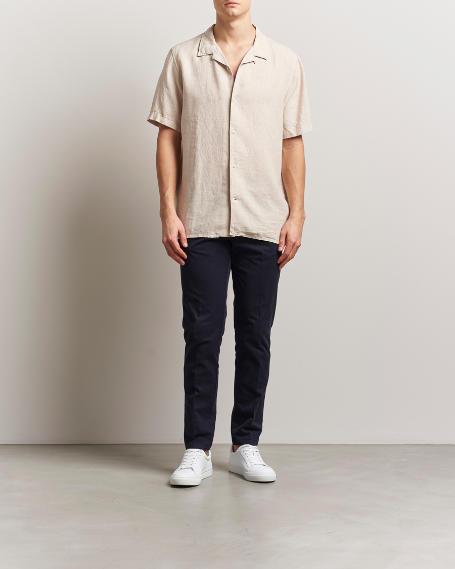 KnowledgeCotton Apparel Short Sleeve Linen Resort Shirt Light Feather Grey