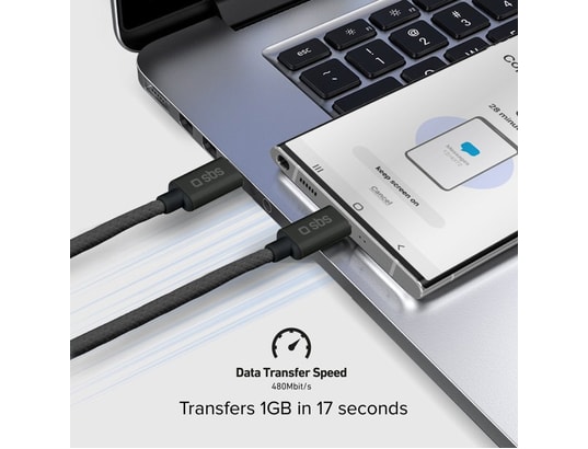 SBS - Câble USB tressé USB C - USB C PD 60W 1m50, noir