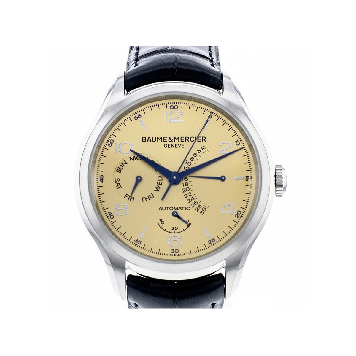 Montre d'occasion Baume et Mercier Clifton homme automatique acier bracelet cuir noir