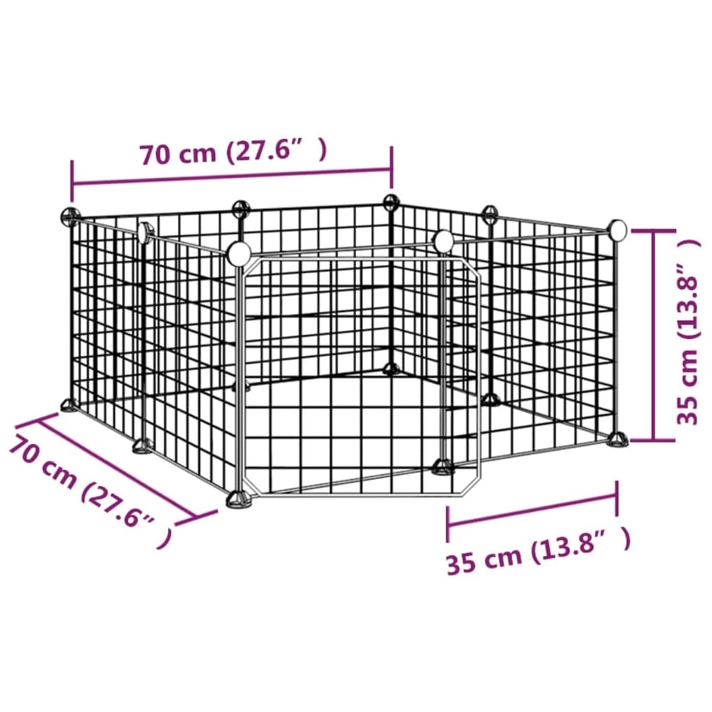 Cage animaux de compagnie à 8 panneaux et porte noir 35x35 cm