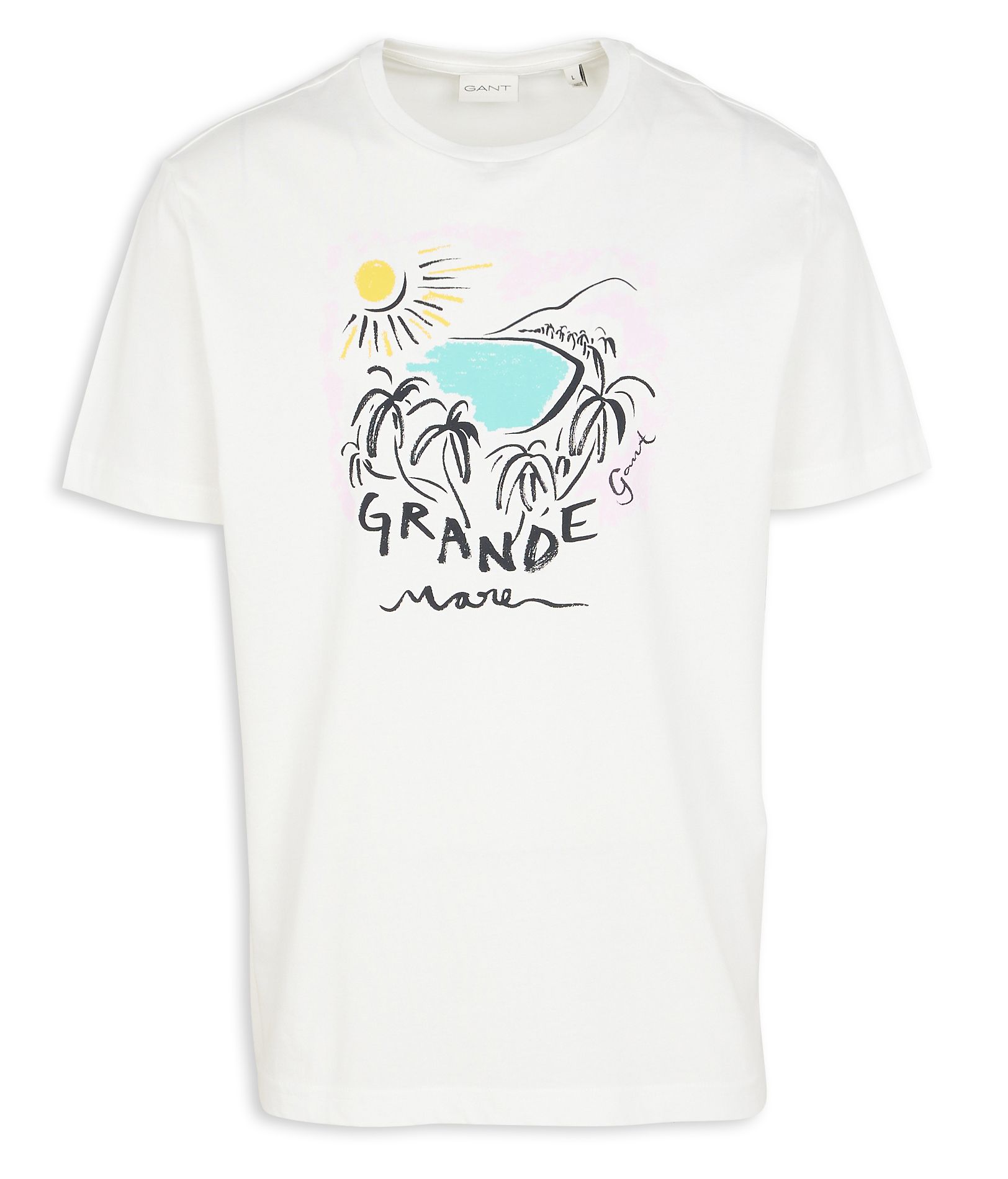 Tee-shirt droit col rond en coton imprimé | Beige