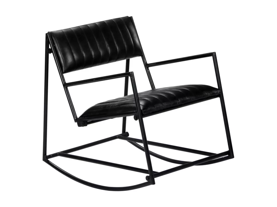 Chaise à bascule Noir Cuir véritable