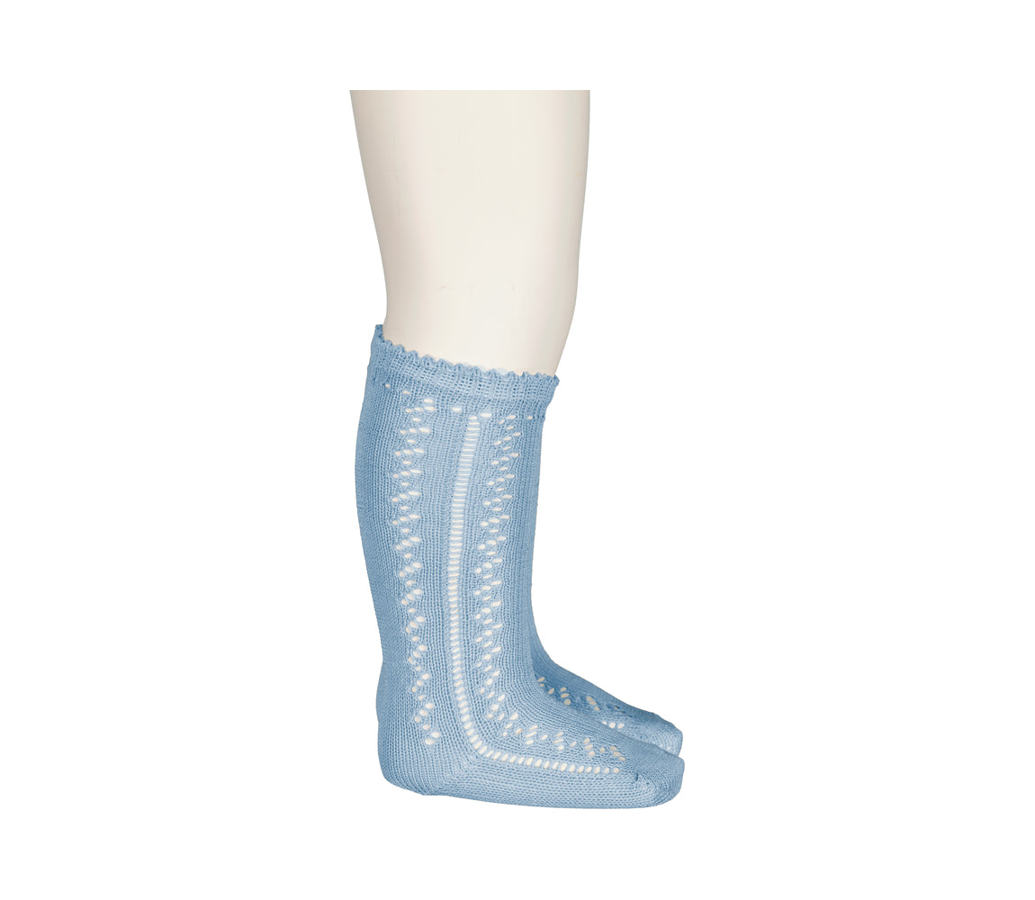 Knee Socks Pointelle, Strømper - Sky Blue