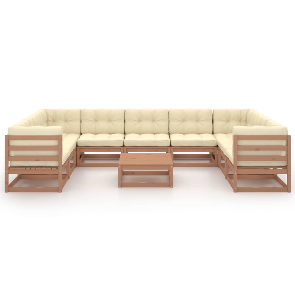Salon de jardin meuble d'extérieur ensemble de mobilier 10 pièces avec coussins marron miel bois de pin