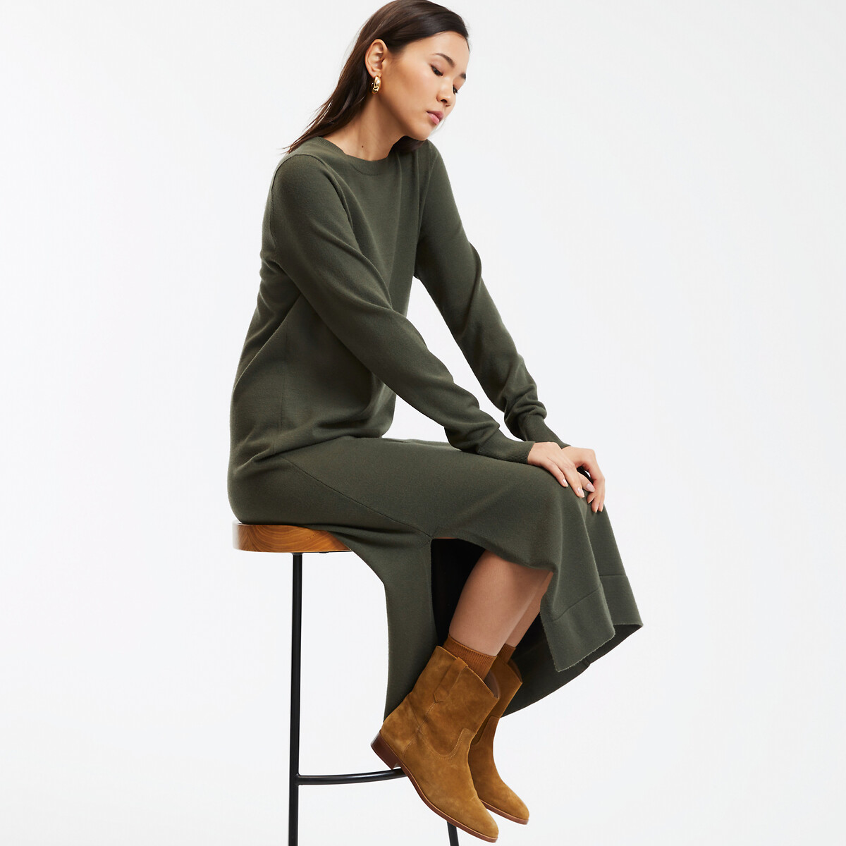 COLEÇÕES LA REDOUTE<br>Vestido longo de malha, mangas compridas