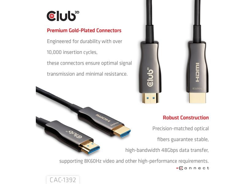 Club 3D Optisches Kabel CAC-1392 lub HDMI - HDMI, 30 m Aktive optische Hybrid-HDMI-Hochgeschwindigkeitskabel