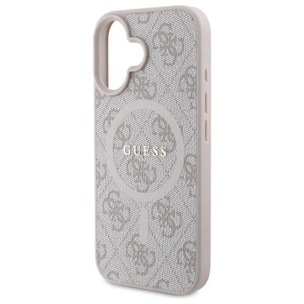 iPhone 16 MagSafe Leder Hardcase Hülle 4G Ring Classic Logo (GUHMP16SG4GFRP) - Rosa