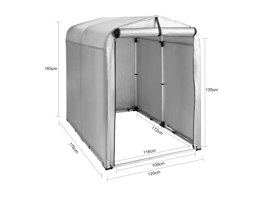 SoBuy Abri de Jardin Tente de Stockage Multifonctionnel Abri de Vélo Garage pour Extérieur en Couleur d’Argent, 120x176x163 cm, KLS11