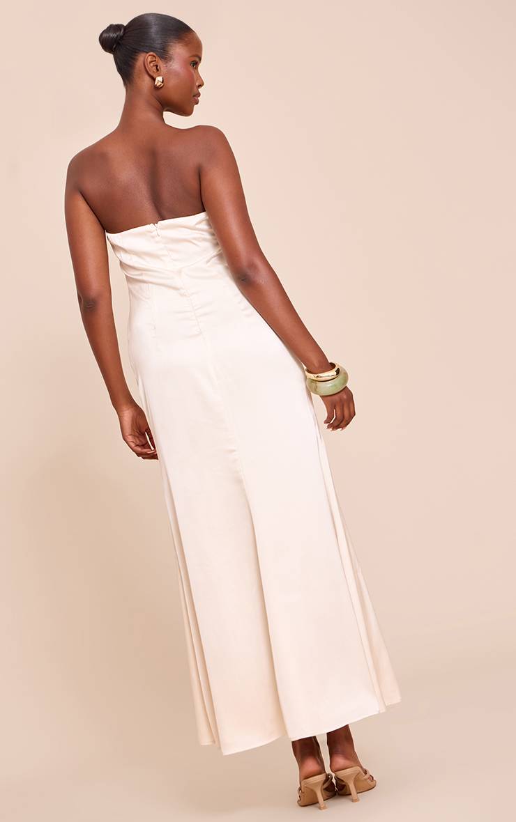 Crème Robe Longue Bustier En Satin