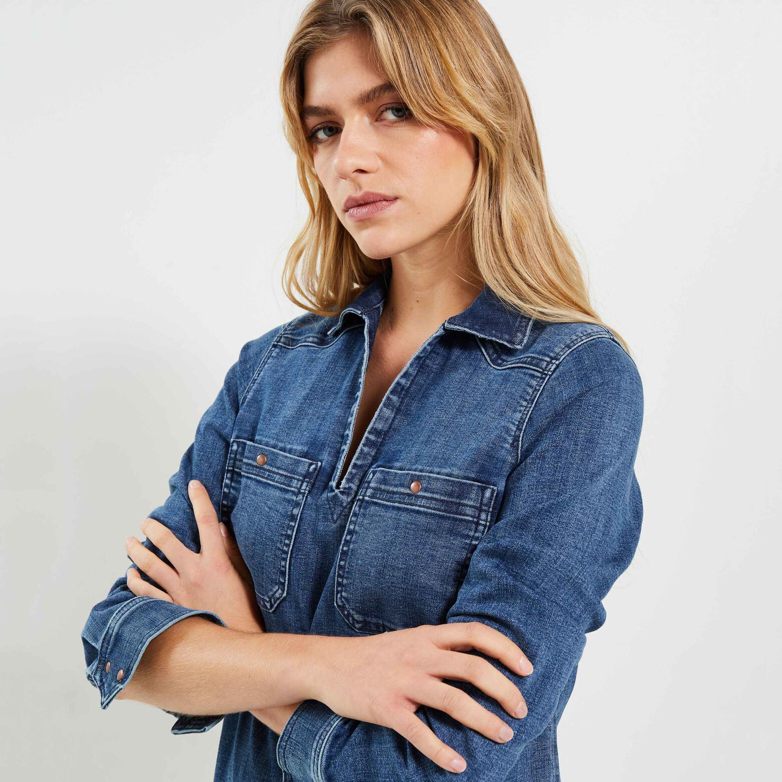 Robe chemise denim femme