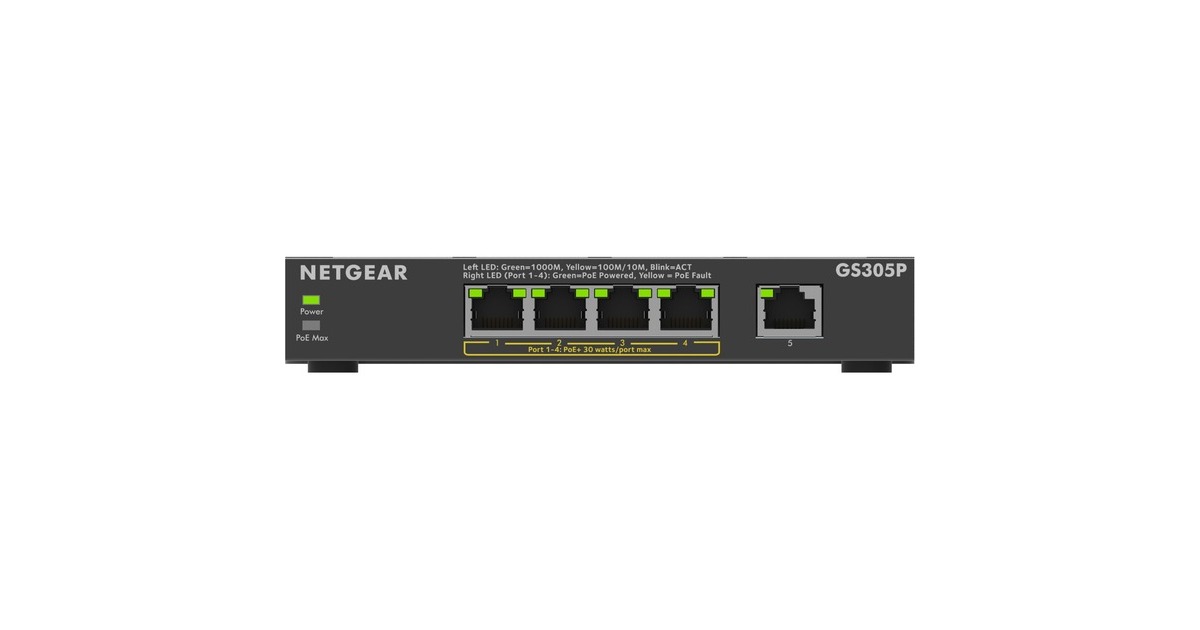 Netgear5-Port PoE+ Gigabit Ethernet SOHO Unmanaged Switch (GS305P)  (Zwart)