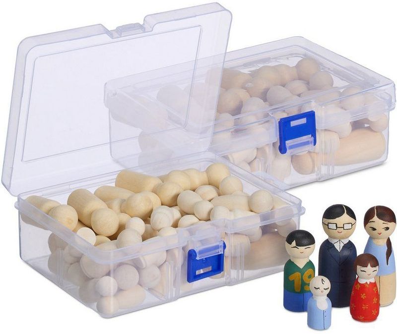 Relaxdays peg dolls - set van 100 - blanco houten poppetjes - gezin - poppenhuis