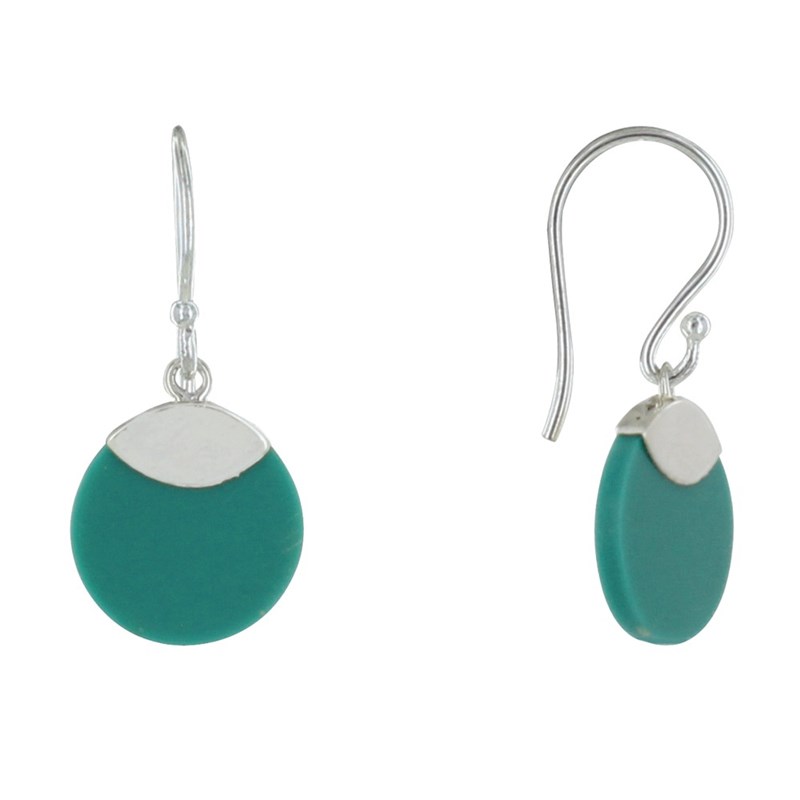 Boucles d'Oreilles Argent Petit Disque en Résine Couleur Turquoise