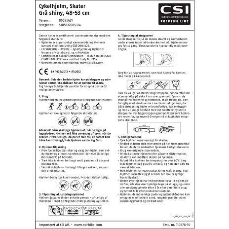 CSI Premium skaterhjelm - grå