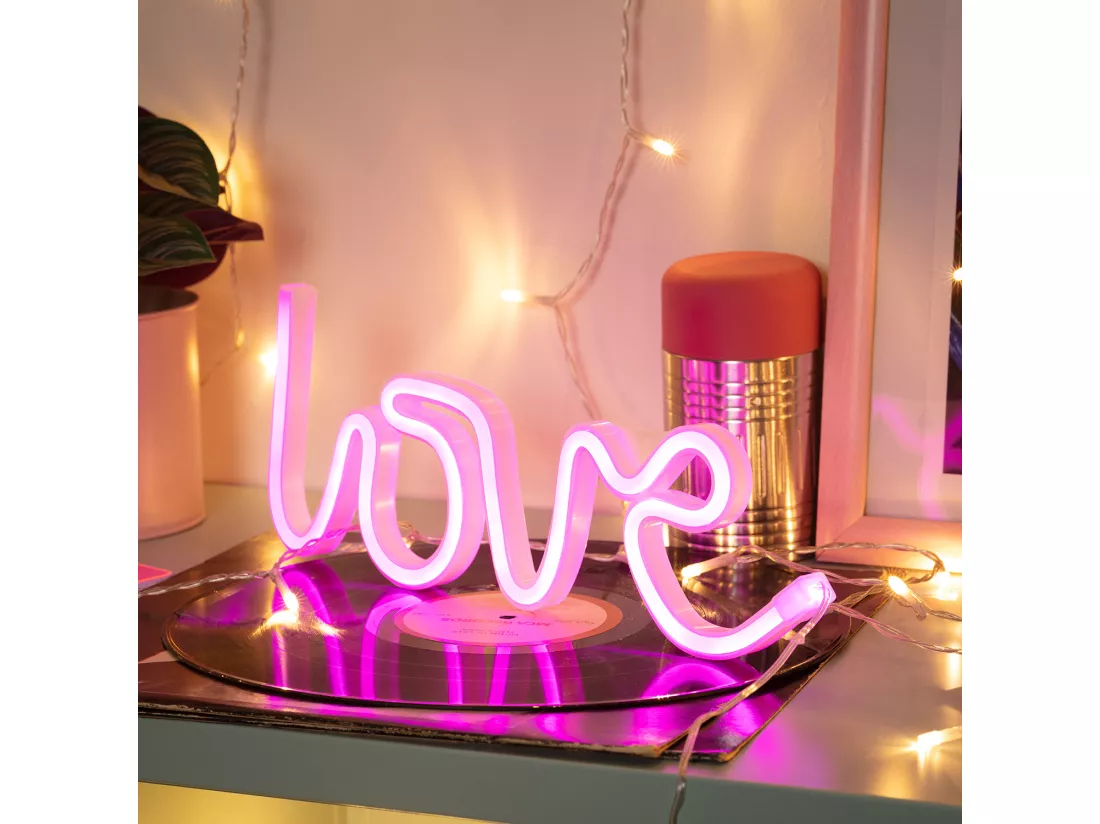 Néon LED Love à Piles Rose