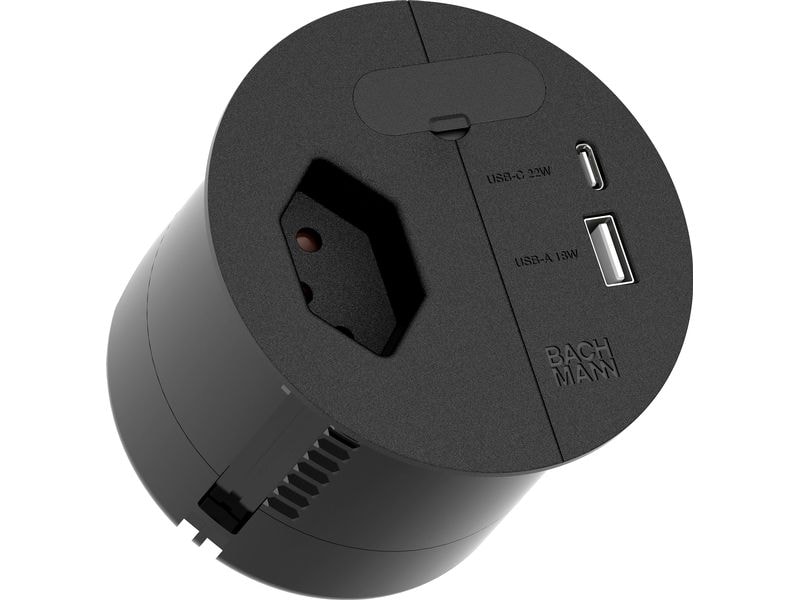 Bachmann Steckdose Loop in Charge A/C 22W, 2m - Schwarz Stecker 80 mm,1xT13, 1xUSB