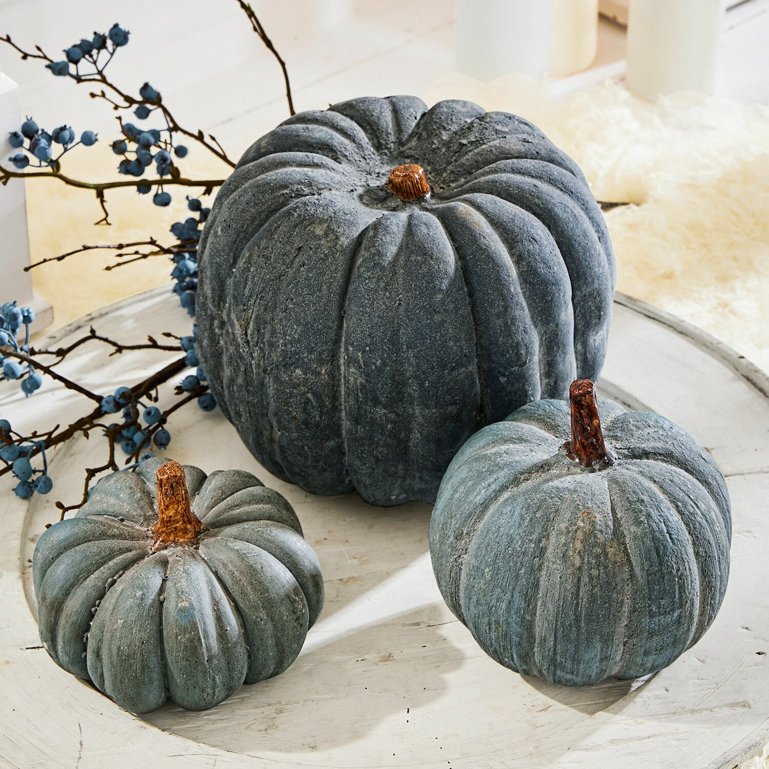 Kürbis 3er Set Pumpkin blau