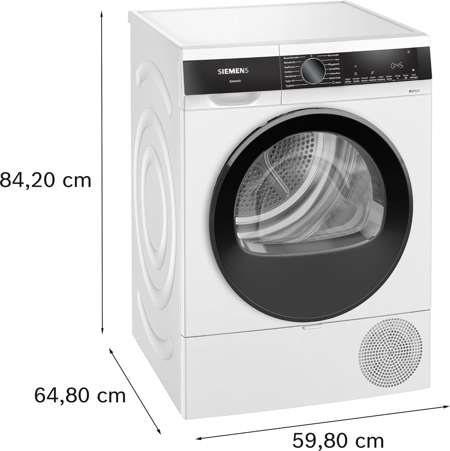 Siemens WQ33G2D41 iQ500, Wärmepumpentrockner 9 kg, schneller Trocknen mit speedPack, autoDry - schonende Trocknung, Halbe Beladung, Knitterschutz, Beladungsempfehlung, LED-Display, Weiß
