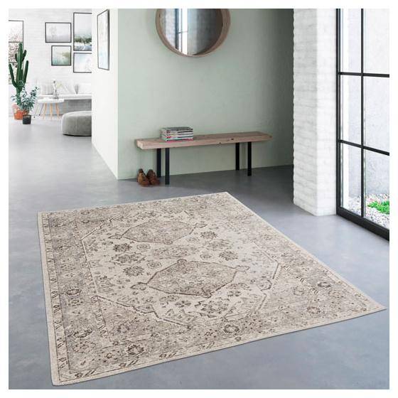 Tapis à motif oriental en tissus chenille recyclé - yanis - gris et brun - 120 x 170 cm