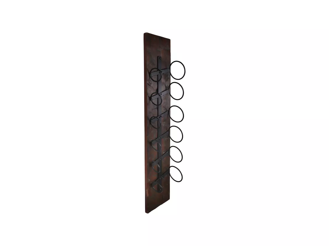 Casier à vin mural - vieux bois et métal - marron et noir - 20 x 13 x 100 cm