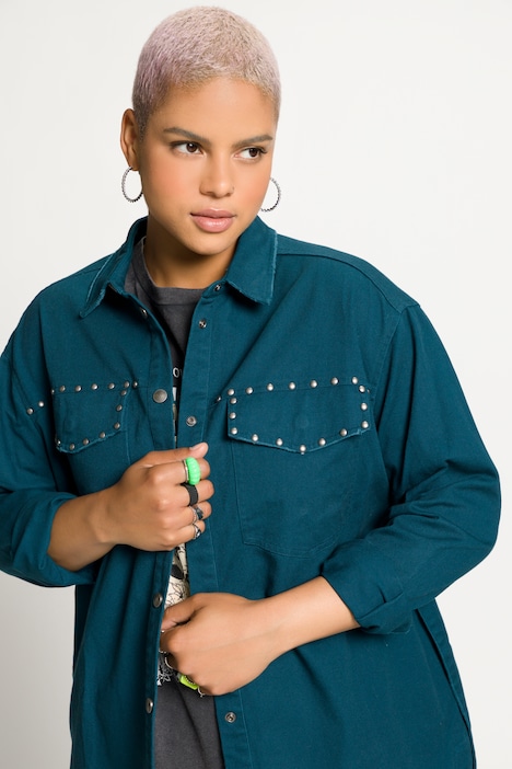 Hemdbluse, oversized, Color Denim, Zier Nieten