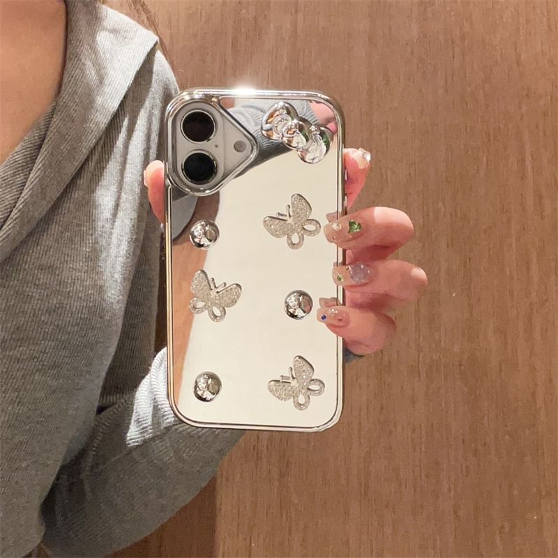 Fonekase - Vlinder gespiegeld telefoonhoesje / bandje / set - Apple iPhone 16 Pro Max / 16 Pro / 16 Plus / 16 / 15 Pro Max / 15 Pro / 15 Plus / 15 / 14 Pro Max / 14 Pro / 14 Plus / 14 / SE / 13 Pro Max / 13 Pro / 13