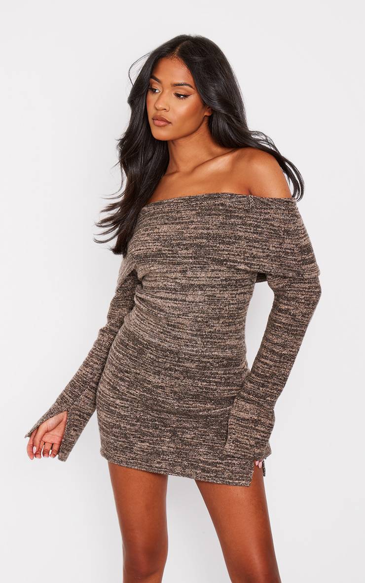 Marron Mini-jupe En Maille Haute