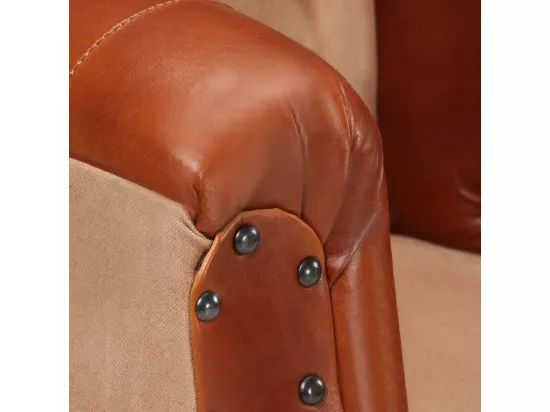 Fauteuil Marron Cuir véritable et bois de manguier massif