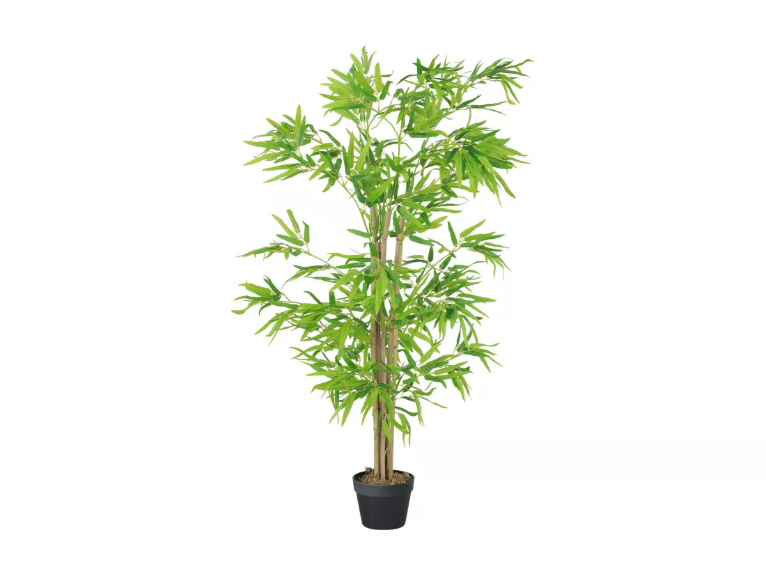 Bambou Artificiel Hauteur 1,5 m 644 Feuilles denses réalistes Pot Inclus Noir avec Lichen Vert