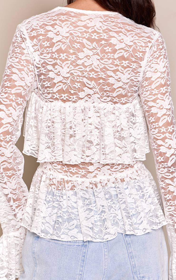 Blanc Chemise À Épaulettes En Dentelle À Volants